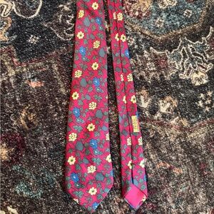 Vintage Hermes purple/red and Floral Patterned Tie (7332 EA)